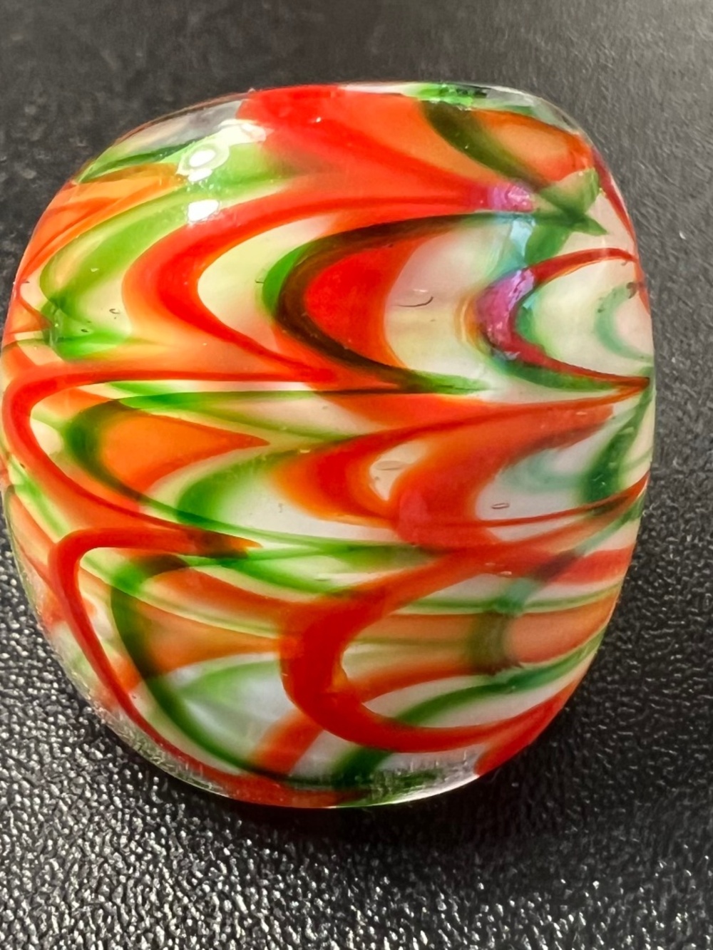 Vintage 70's Murano Glass Orange Green Swirl Dome Ring